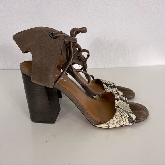 Coach Brown Leather Suede and Snakeskin Print Block Heels - Picture 1 of 9